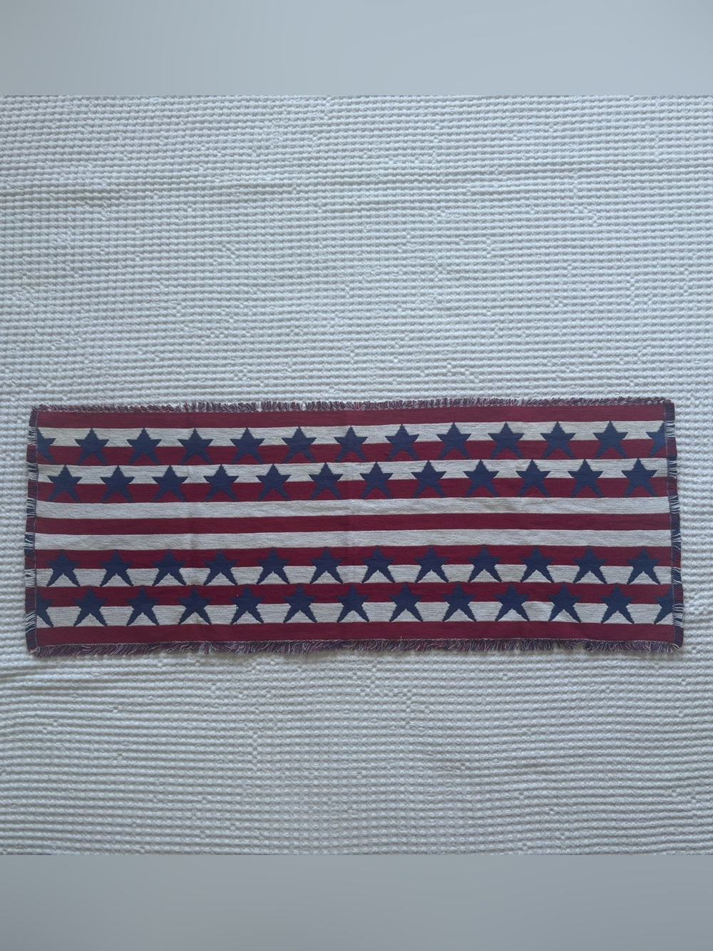 Stars & Stripes Patriotic Woven Table Runner Red White Blue 4th of July